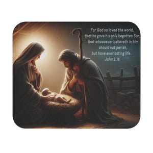 Faith-Inspired Mouse Pad, Religious Mouse Pad, Christian Home Office Decor, Meaningful Gift, Nativity Scene