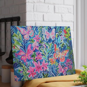 Vibrant Butterfly Glass Cutting Board, Colorful Kitchen Decor, Butterfly Gift for Her, Floral Culinary Art, Unique Housewarming Present