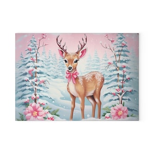 Winter Wonderland Glass Cutting Board with Deer Design, Christmas Cooking Gift, Holiday Kitchen Decor, Chef Gift, Culinary Art