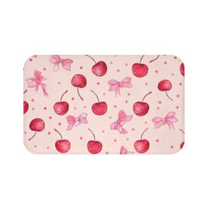 Cute Cherry Bath Mat, Floral Bath Rug, Cherry Home Decor, Spring Bathroom Accent, Gift for Her, Cute Bath Accessories