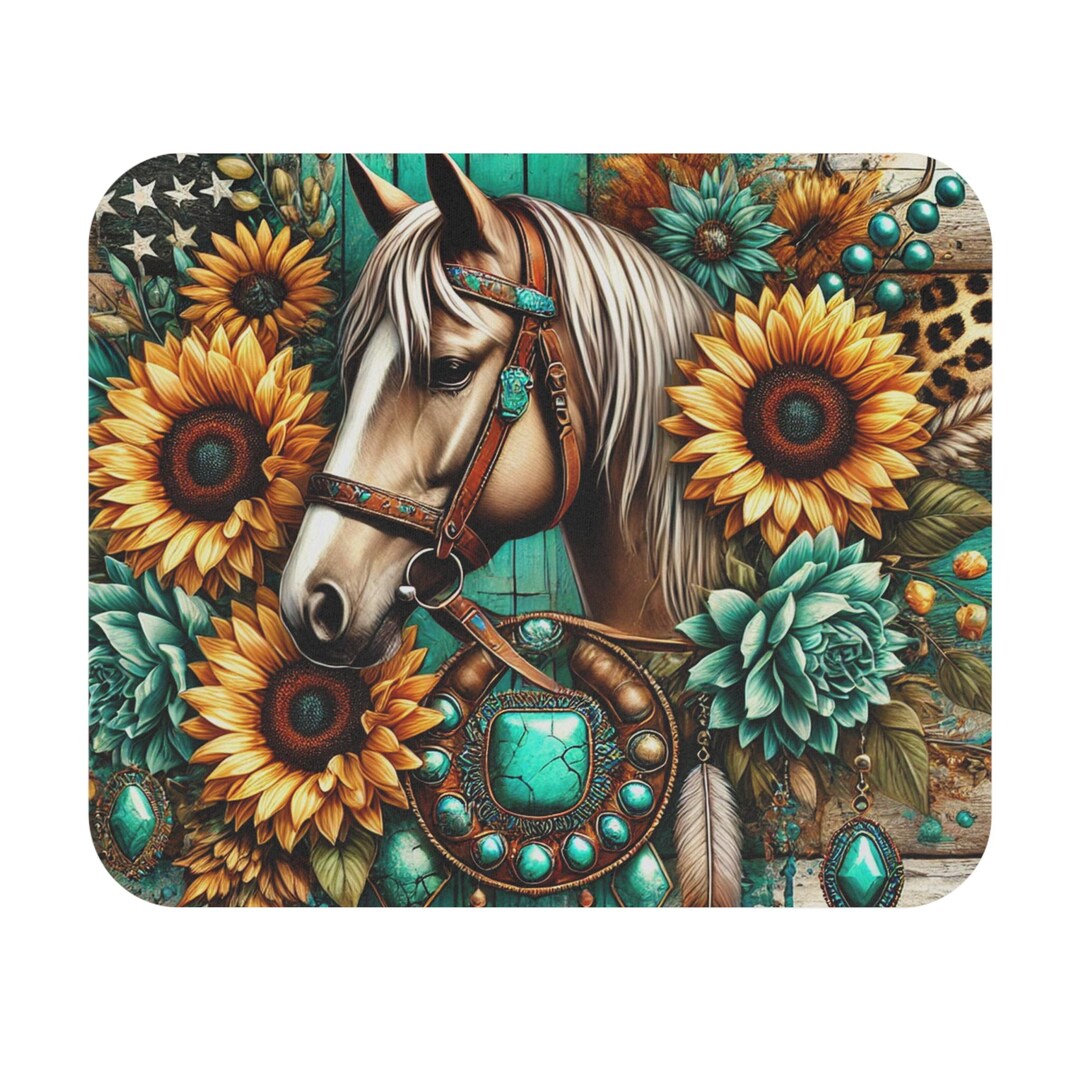 Equestrian Mouse Pad: Rustic Horse & Sunflower Design - Etsy
