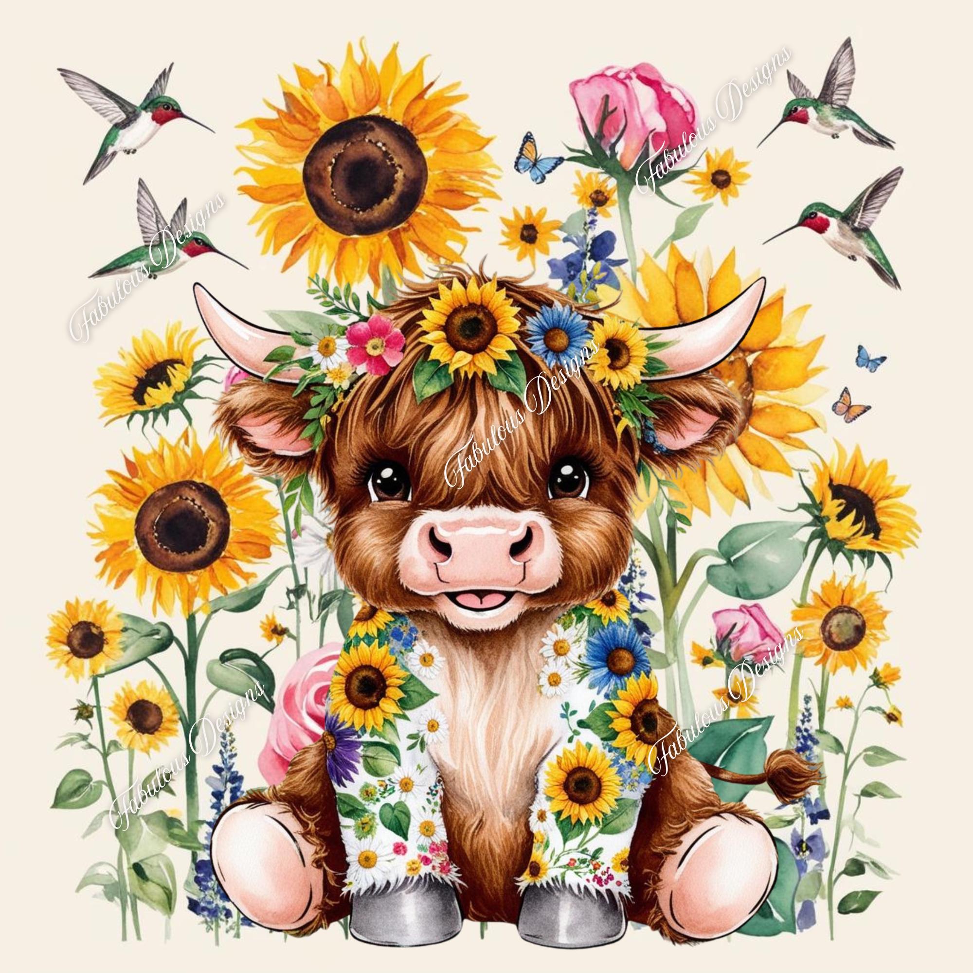 Sunflower Highland Cow PNG: Spring Sublimation Design (digital Download ...