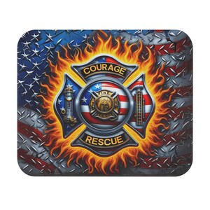 Firefighter Mouse Pad - Courage & Rescue, Patriotic Desk Decor