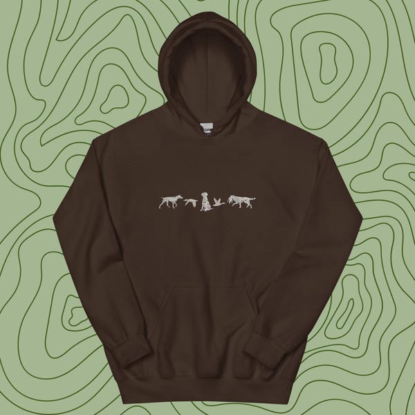 Hochland Jagdhund Hoodie: Vogel Hund Silhouette Grafik Sweatshirt