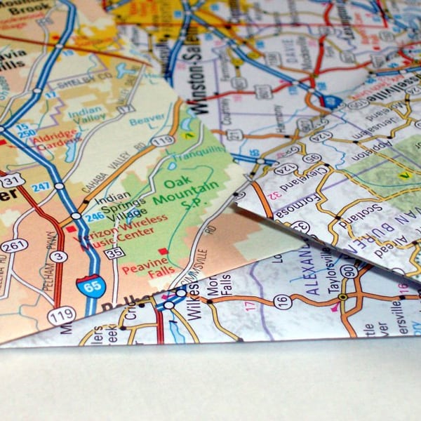 Handmade Business Size Envelopes - Road Map, Road Trip - Don't Get Lost - Stationery, Letter Writing, Mail