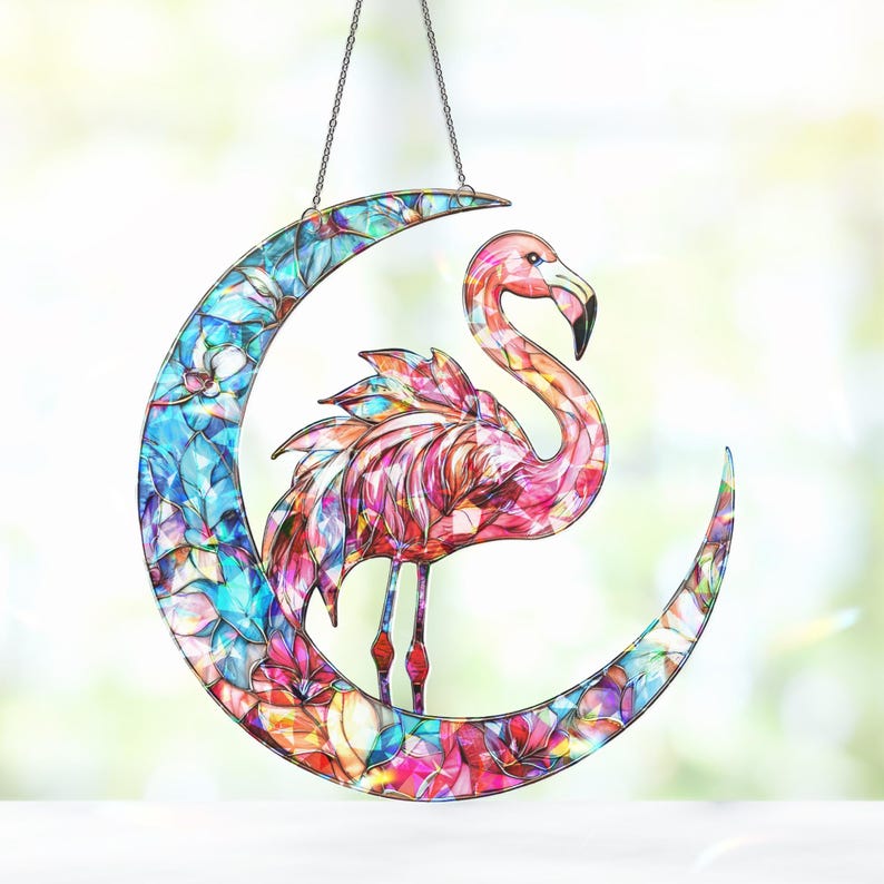 Pink Flamingo Stained Glass Suncatcher – Beach/Tropical Decor By Gift Essentials