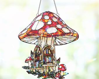 Mushroom Acrylic Window Hanging Suncatcher Decor, Mushroom Window Hangings, Wall Art Decoration, Art Gift for Mushroom Lovers, Gift Decor