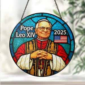 New Pope Leo XIV Glass Suncatcher-First American Pope Stained Glass Window Hanging,Catholic Religious Gift,Christian Home Decor,Pope Leo XIV