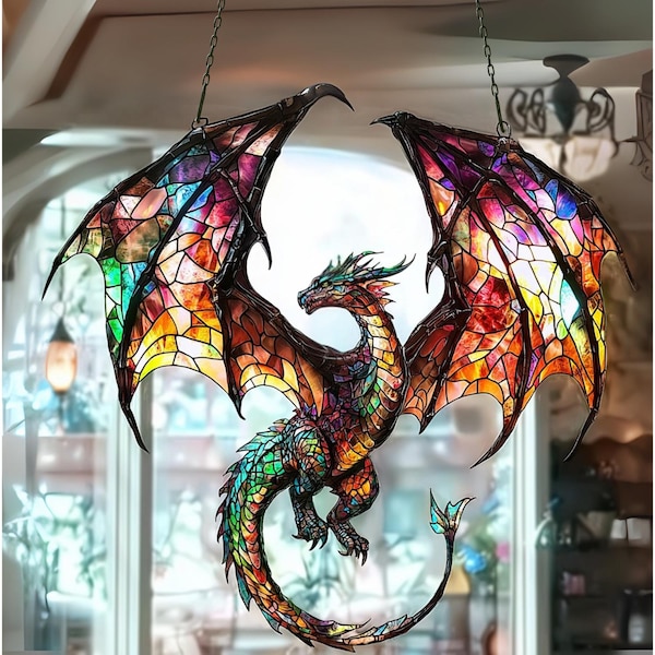 Dragon Suncatcher, Dragon Gift, Dragon Ornament, Dragon Art, Dragon Ornament, Fantasy Dragon Hanging, Christmas Kid Gift, Dragon Decor