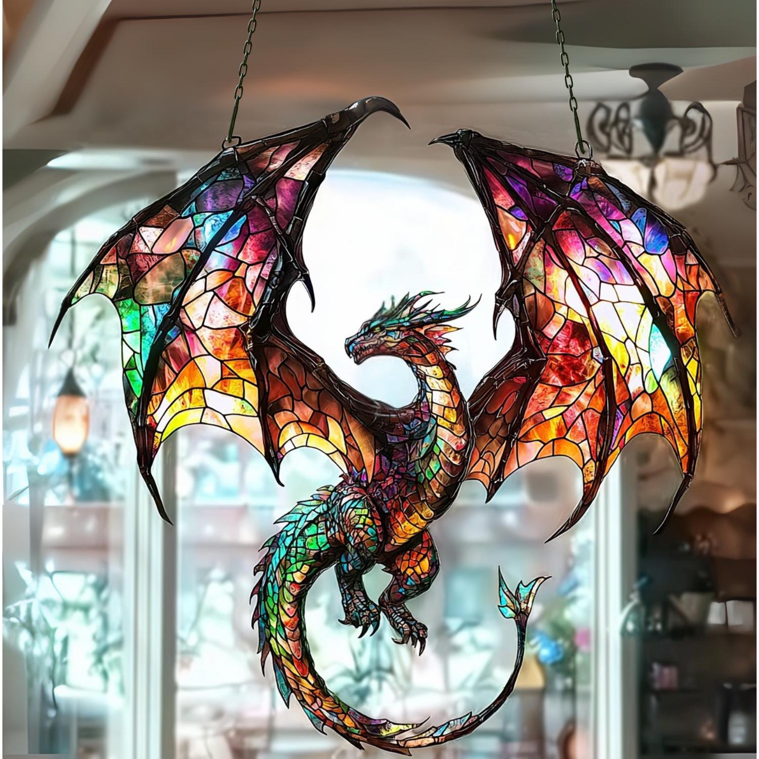Dragon Suncatcher, Dragon Gift, Halloween Dragon Ornament, Dragon Inspired Art, Dragon Ornament, Fantasy Dragon Hanging, Halloween Decor