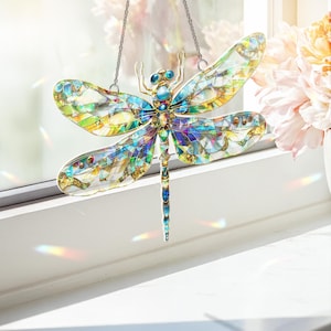 Dragonfly Acrylic Suncatcher, Colorful Dragonfly Window Hanging, Dragonfly Ornament, Dragonfly Gift, Gift for Plant Lovers, Garden Decor