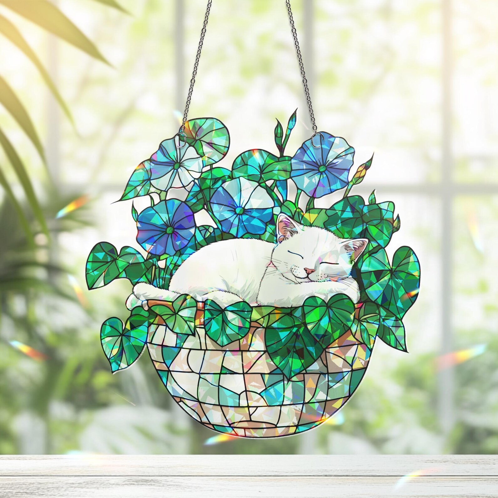 Cat Acrylic Suncatcher for Window, Sleeping Kitten Hanging Decor With ...