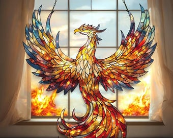 Phoenix Suncatcher, Fiery Bird Hanging, Colorful Phoenix Hanging, Phoenix Indoor Outdoor Decor, Phoenix Lovers Gift, Mythical Bird Decor