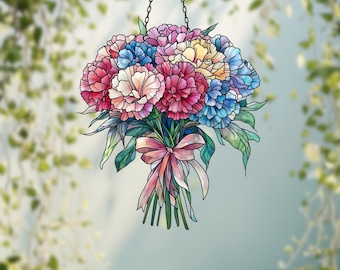 Carnation Flower Suncatcher, Flower Gift For Nana, Mother&#39;s Day Gift For Mom, Flowers Lover Decoration Gift, Symbol of Love and Admiration