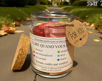 Frasco con versículos del Corán en francés, regalo en francés, regalo espiritual, Corán, léeme cuando, frasco con versículos del Corán en francés,