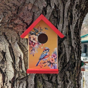 Handgefertigtes Vogelhaus aus Holz - Dekoratives Outdoor-Vogelhaus für Garten, Hof und Terrasse - Rustikaler Vogel-Nistkasten - Geschenk für Vogelliebhaber