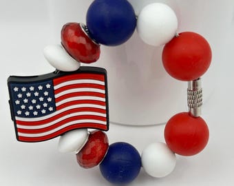 American Flag Beaded Tumbler Handle Charm