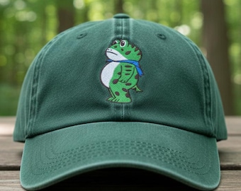 Embroidered Frog Hat, Embroidery Green Frog Dad Cap, Funny Animal Embroidery Baseball Cap, Cottagecore Gift, Minimalist Nature Aesthetic