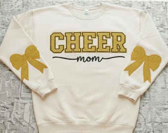 Cheer Mom Sweatshirt with Bows, Embroidered Cheerleading Sweater, Game Day Outfit