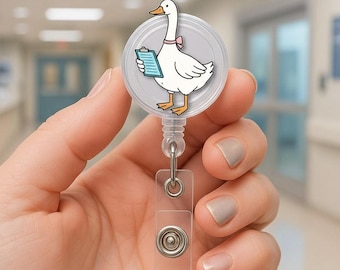 Gepersonaliseerde badgehouder met clip voor verpleegkundigen en ID-kaarten, cadeau met grappige afbeelding van een gans