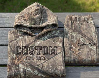 Custom Embroidered Camo Hoodie Sweatshirt Set, Name & Year