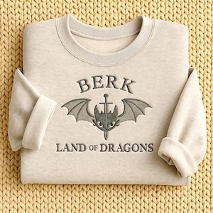 Berk Land of Dragons Moletom bordado com capuz Camiseta Viking Dragon Wings Pulôver Fantasia Gola redonda Presente para fãs Como Treinar Dragões