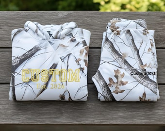 Custom Name Embroidered Camo Hoodie Sweatshirt Set