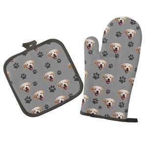 Juego de manoplas y agarraderas para horno con estampado de pata de perro Golden Retriever. Decoración de cocina.