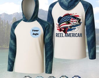 Reel American Bass Fishing Hoodie - Patriotic USA Angler Long Sleeve Raglan