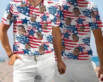 Benutzerdefiniertes Foto Gesicht 4. Juli Poloshirt, benutzerdefiniertes Gesicht Foto Familienpoloshirt, Familienpologeschenk, Vatertagsgeschenke, bestes Papa Poloshirt