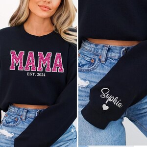 Benutzerdefinierte Glitzer Applikation bestickt Sweatshirt, Sweatshirt Hoodie Mama Mimi Nana Gigi Oma Shirt, Geschenk für Sie, glückliches Muttertagsgeschenk