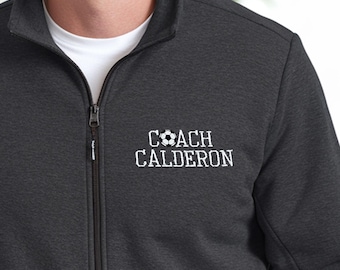 Personalized Soccer Coach Fleece Jacket, Custom Name Embroidery