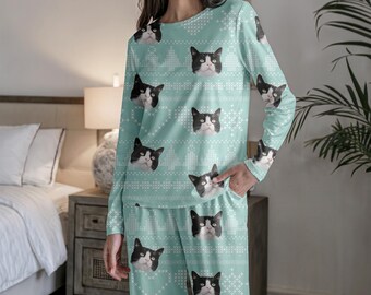 Pigiama personalizzato con gatto, pigiama personalizzato con foto di animali domestici, pigiama originale per amanti dei gatti