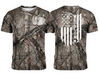 US Flag Camo T-shirt, Real Tree Leaves, American Camouflage Tee
