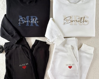 Conjunto de sudadera deportiva con bordado de Sr. y Sra., chándal personalizado para aniversario de pareja