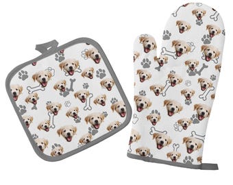 Ovenwanten en pannenlappenset met Golden Retriever-motief, keukendecoratie voor hondenliefhebbers