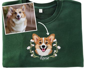 Custom Embroidered Pet Portrait Shirt, Personalized Dog or Cat Gift