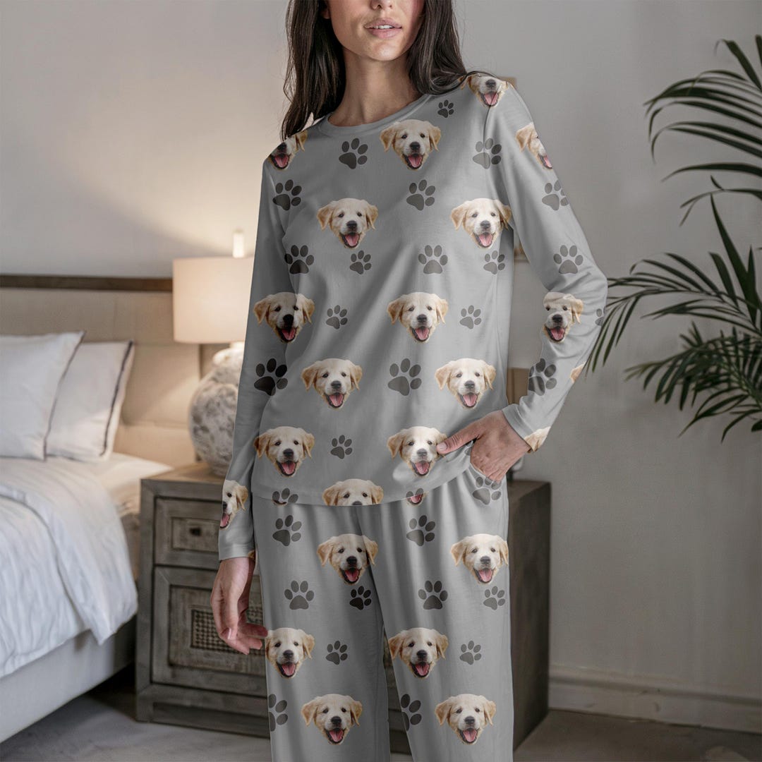 Custom Pet Face Pajama Set, Personalized Family Pjs, Dog Anniversary ...