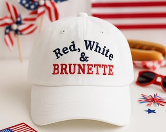 Cappellino da camionista ricamato rosso, bianco e castano, cappello lavato rosso, bianco e biondo, cappello del 4 luglio, cappello del 4 luglio, berretto