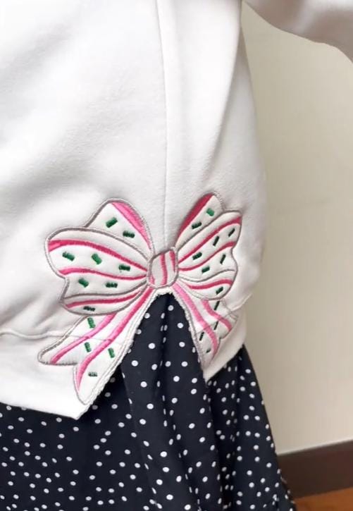 Merry Christmas Pink Embroidered Side Bow Glitter Sweatshirt, Candy Cane Side Bow Sweater, Side Bow Applique Sweatshirt, Trendy Coquette Bow