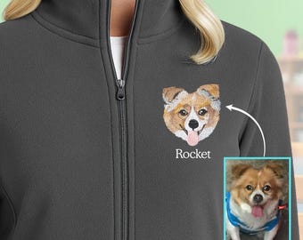 Custom Dog Photo Embroidered Fleece Jacket, Pet Lovers Gift