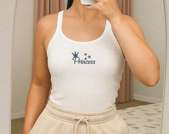 Camiseta sin mangas de princesa - Top corto acanalado estilo años 2000
