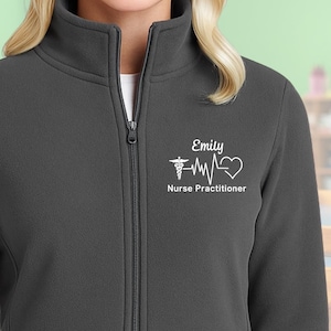 Custom Embroidered Nurse Fleece Jacket, Medical Scrub Jacket, Embroidered Full Zip Nurse Jacket, Graduation Gift Stethoscope Jacket