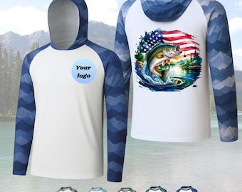 Custom Logo Hooded Printed Fishing shirt, UPF50+ Sun Protection Sun Shirt, Fishing Shirt, Company Shirt, Family Shirt, Performance Shirt