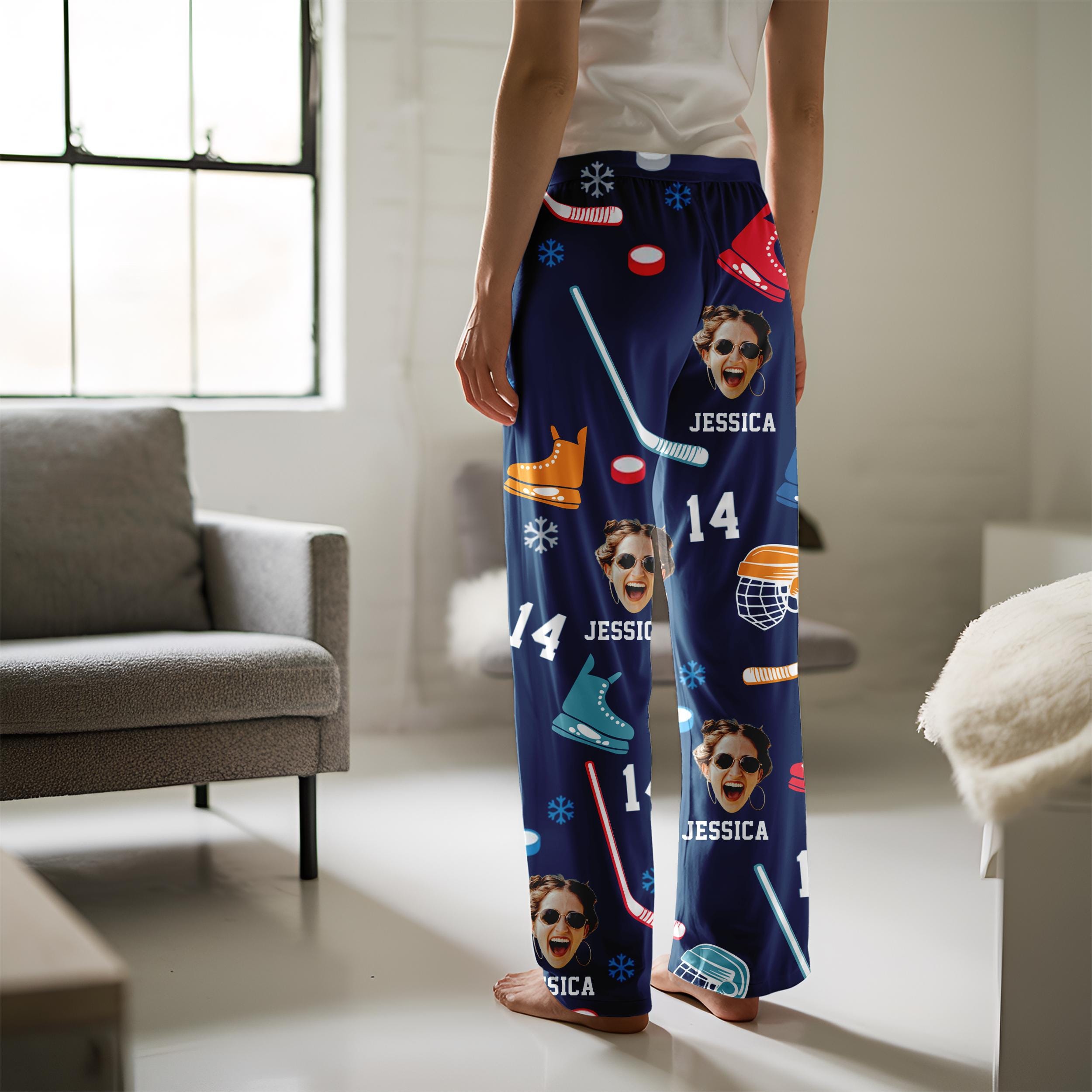 Custom Photo Pajama Pants For Men - Personalized With Three Family Faces Print, Soft Polyester - View #6
