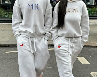 Conjunto de sudaderas personalizables para parejas - Sudadera personalizada para Sr. y Sra. - Conjuntos a juego para aniversarios