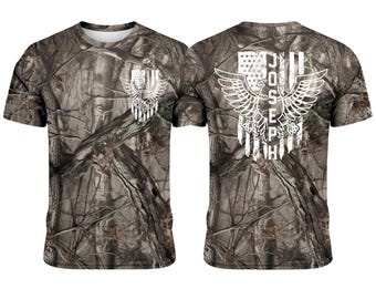 US Flag Eagle Camo T-shirt, Real Tree Leaves Tee
