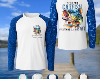 Catfish Fishing Long Sleeve Raglan Shirt - Fisherman Gift, Custom Text Option