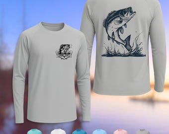 Maglietta a maniche lunghe per la pesca al black bass, testo personalizzato, protezione solare UPF, regalo per la pesca