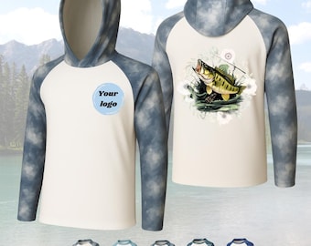 Fishing Hoodie, Bass Fish Art, Long Sleeve Raglan, Custom Logo Hoodie
